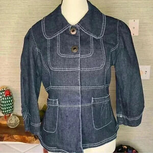 DG Fitted Denim Jacket Jeans Size Medium Contrast Stitching Women Tailored